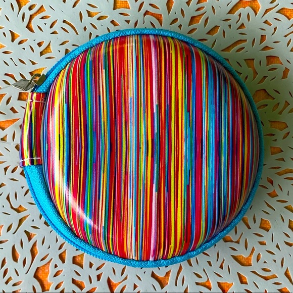 NWT Funky Bright Colorful Stripe Tech EarBud Zipper Travel Storage Mini … - Picture 1 of 5